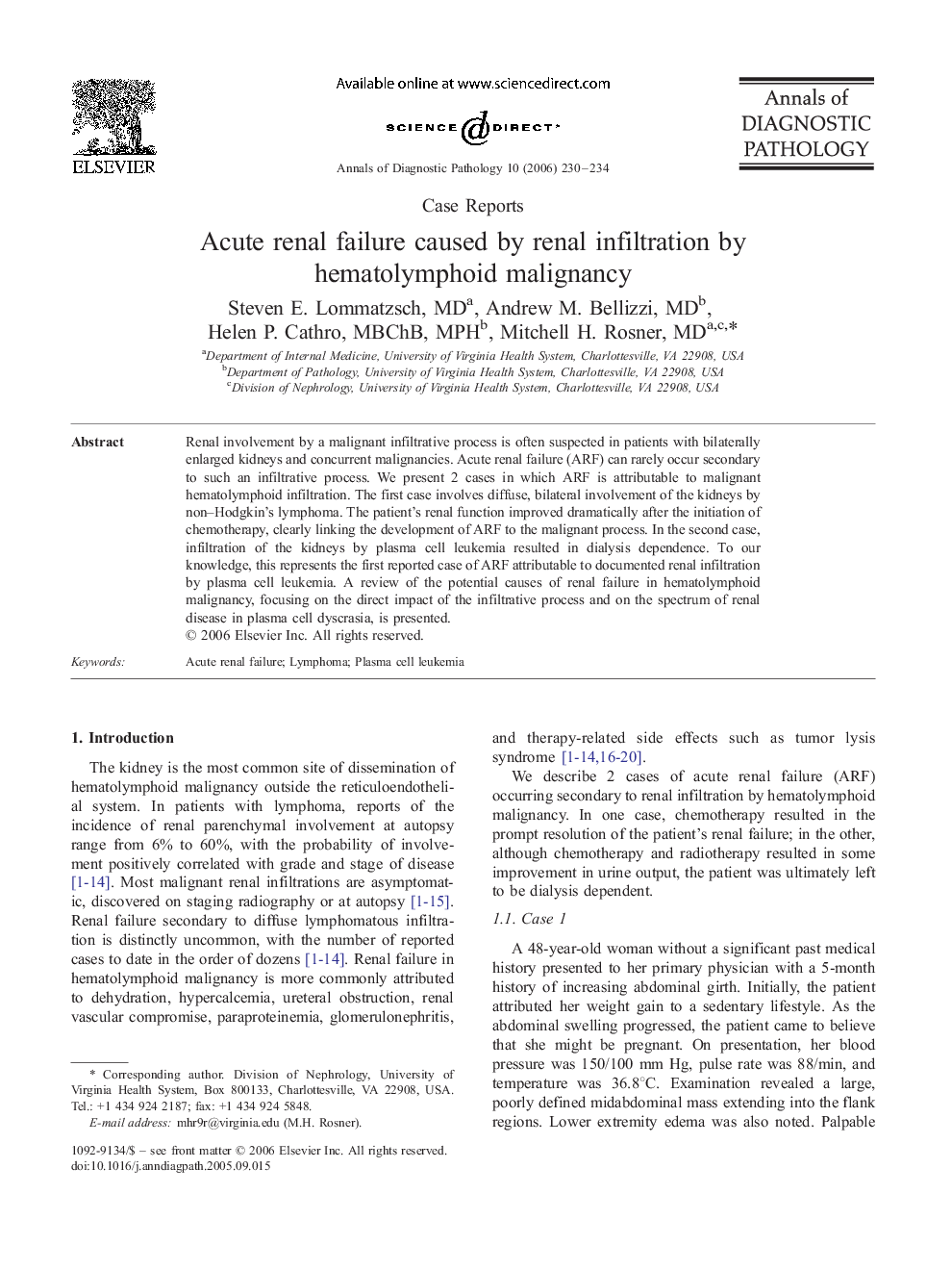 Acute renal failure caused by renal infiltration by hematolymphoid malignancy