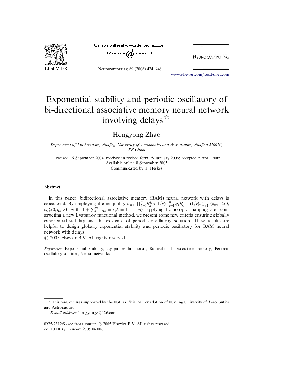 Exponential stability and periodic oscillatory of bi-directional associative memory neural network involving delays 