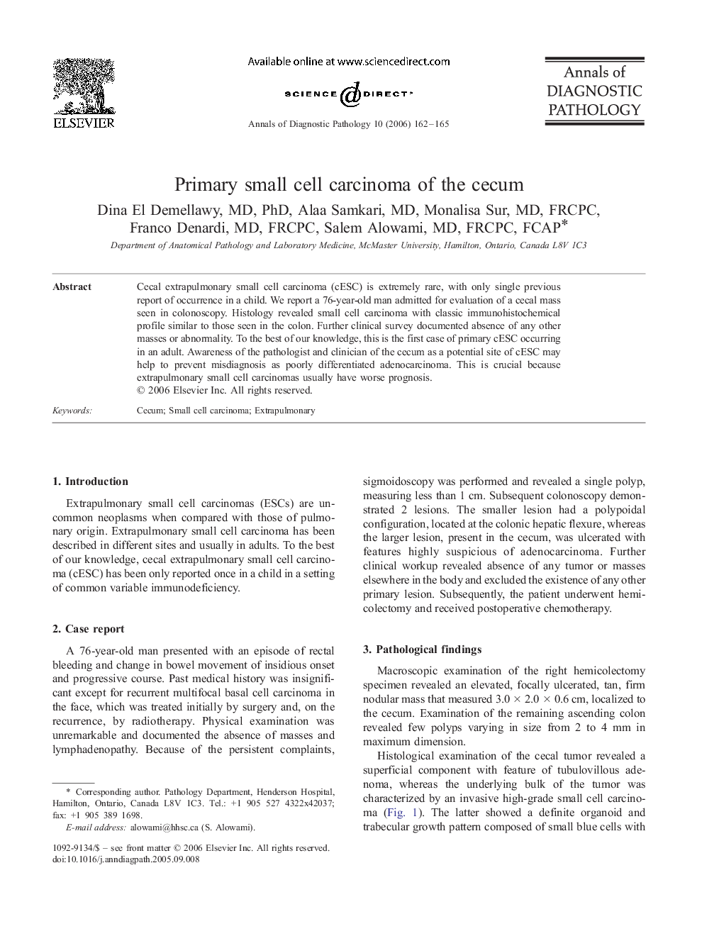 Primary small cell carcinoma of the cecum