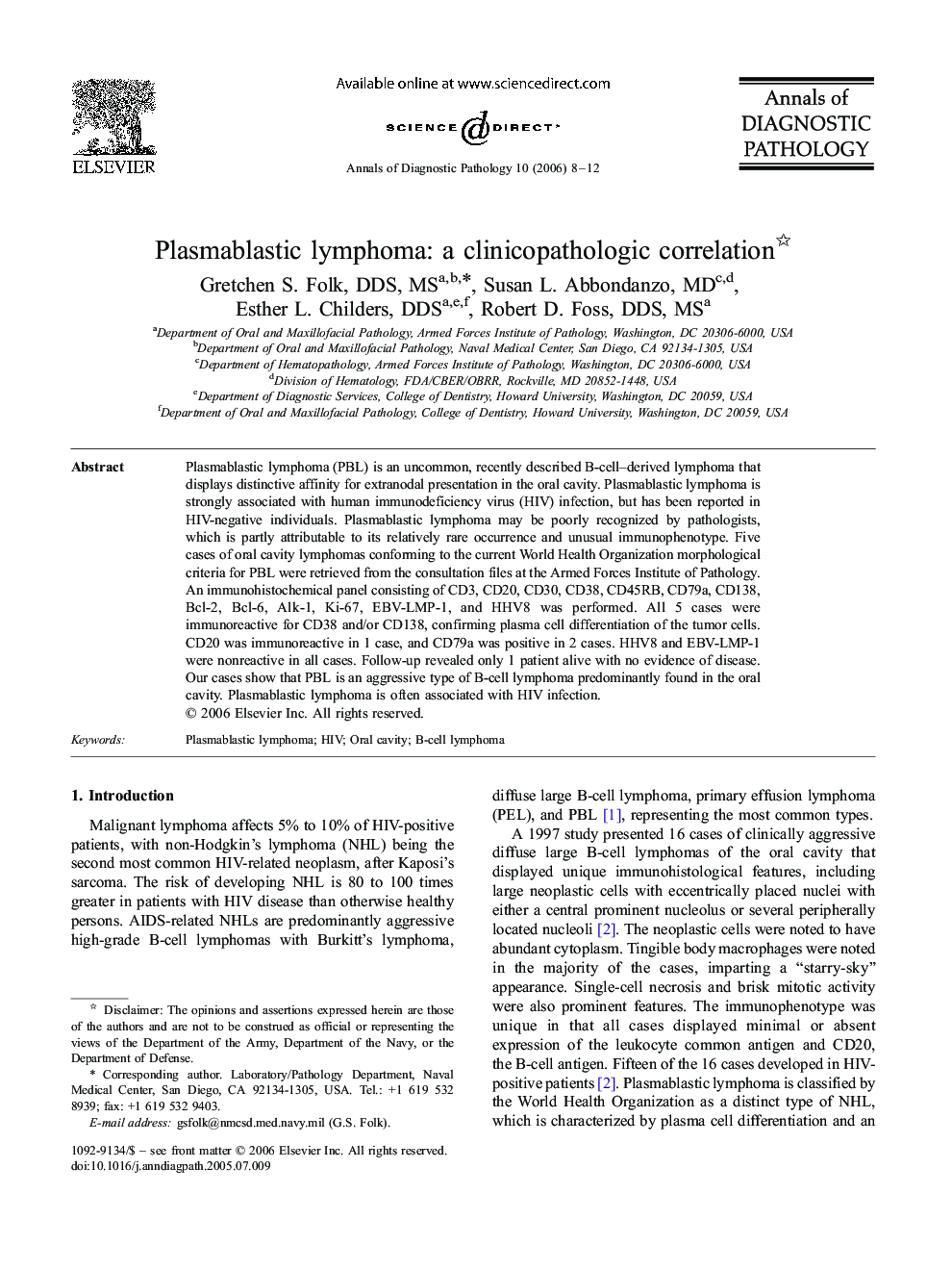 Plasmablastic lymphoma: a clinicopathologic correlation 