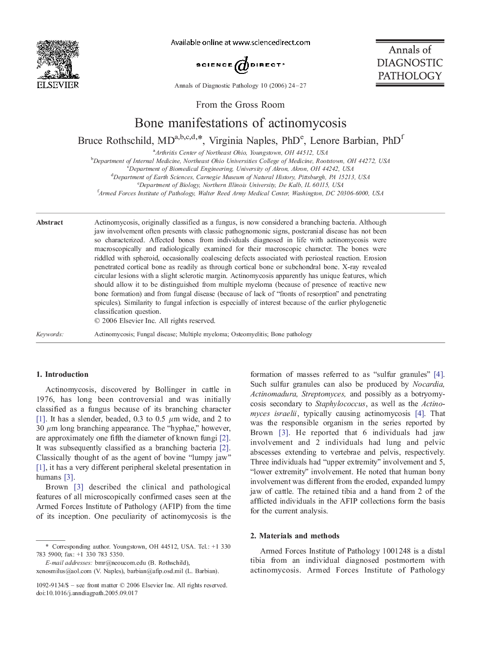 Bone manifestations of actinomycosis