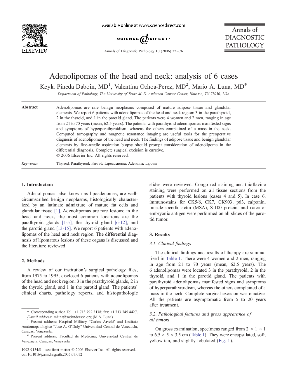 Adenolipomas of the head and neck: analysis of 6 cases