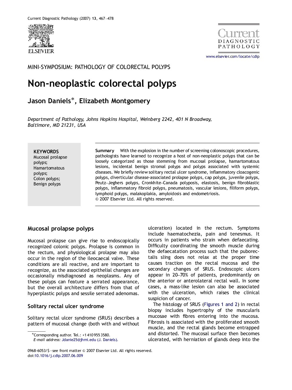 Non-neoplastic colorectal polyps