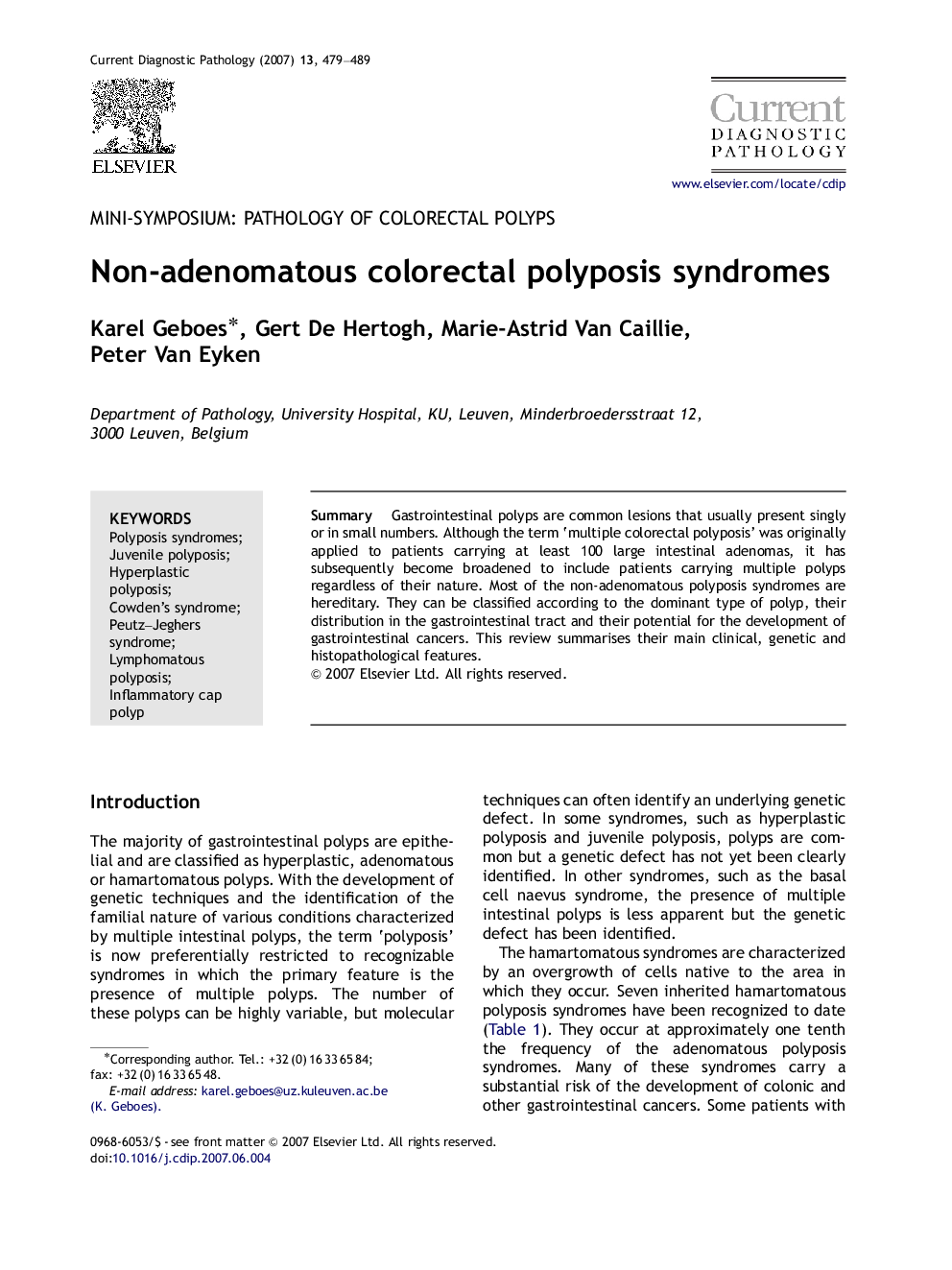 Non-adenomatous colorectal polyposis syndromes