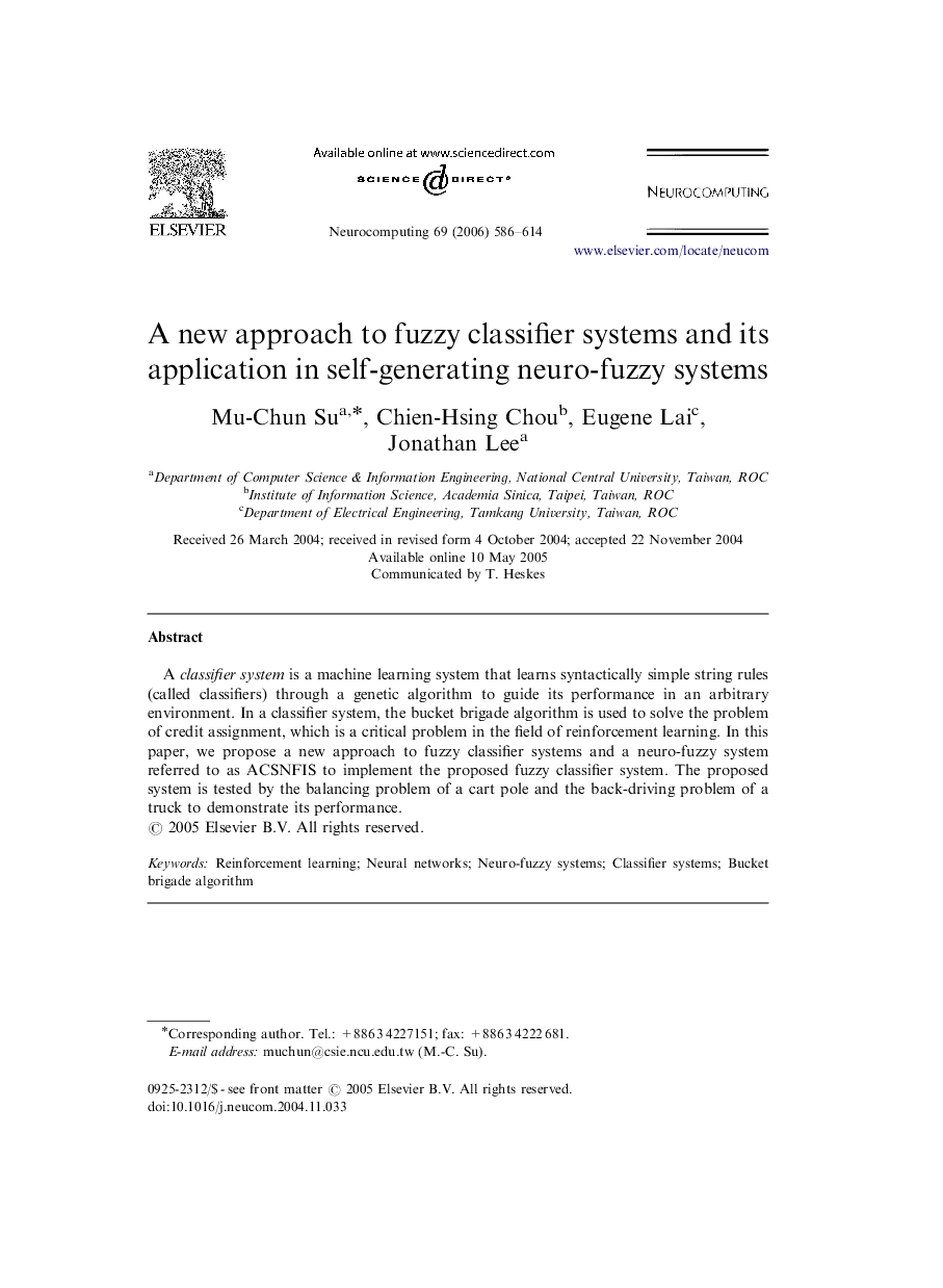 A new approach to fuzzy classifier systems and its application in self-generating neuro-fuzzy systems