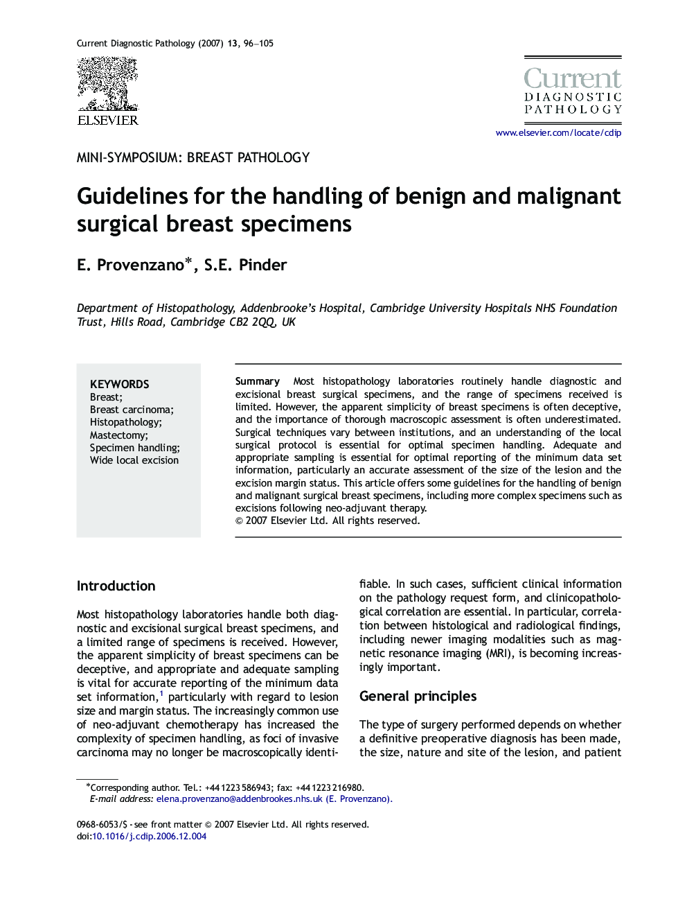 Guidelines for the handling of benign and malignant surgical breast specimens