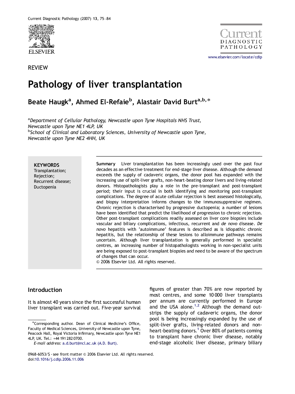 Pathology of liver transplantation