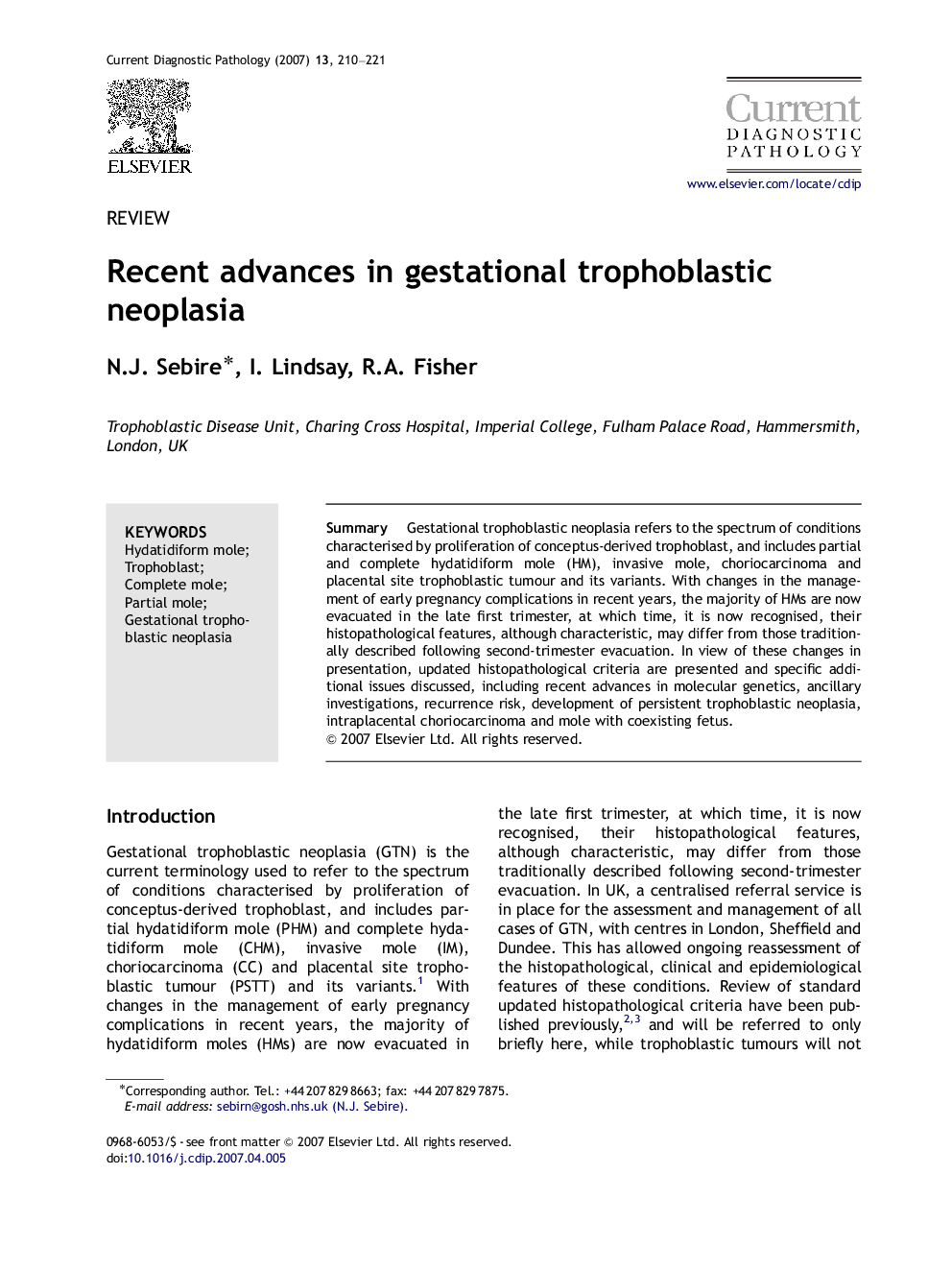 Recent advances in gestational trophoblastic neoplasia