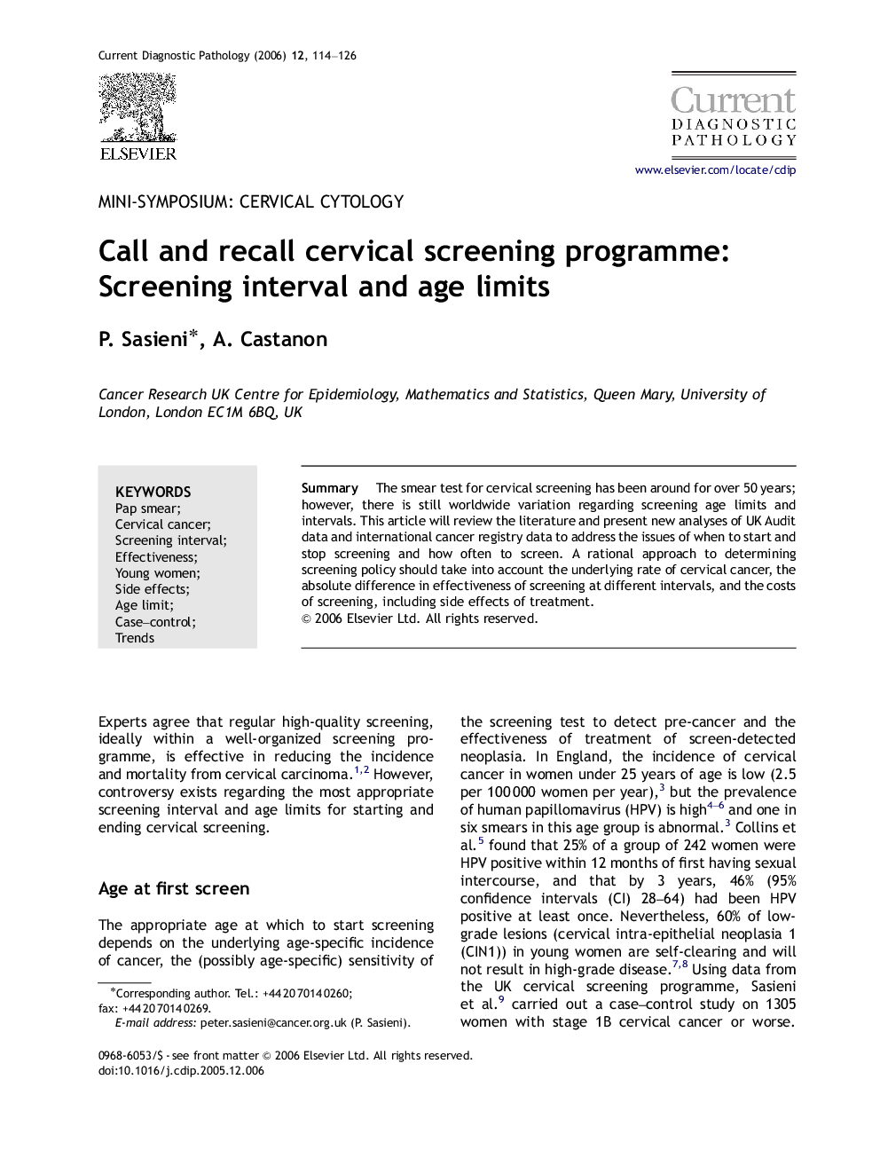 Call and recall cervical screening programme: Screening interval and age limits