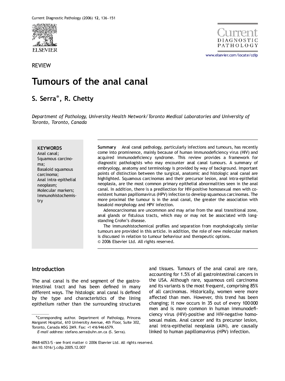 Tumours of the anal canal