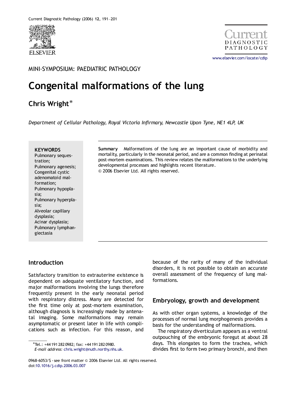 Congenital malformations of the lung