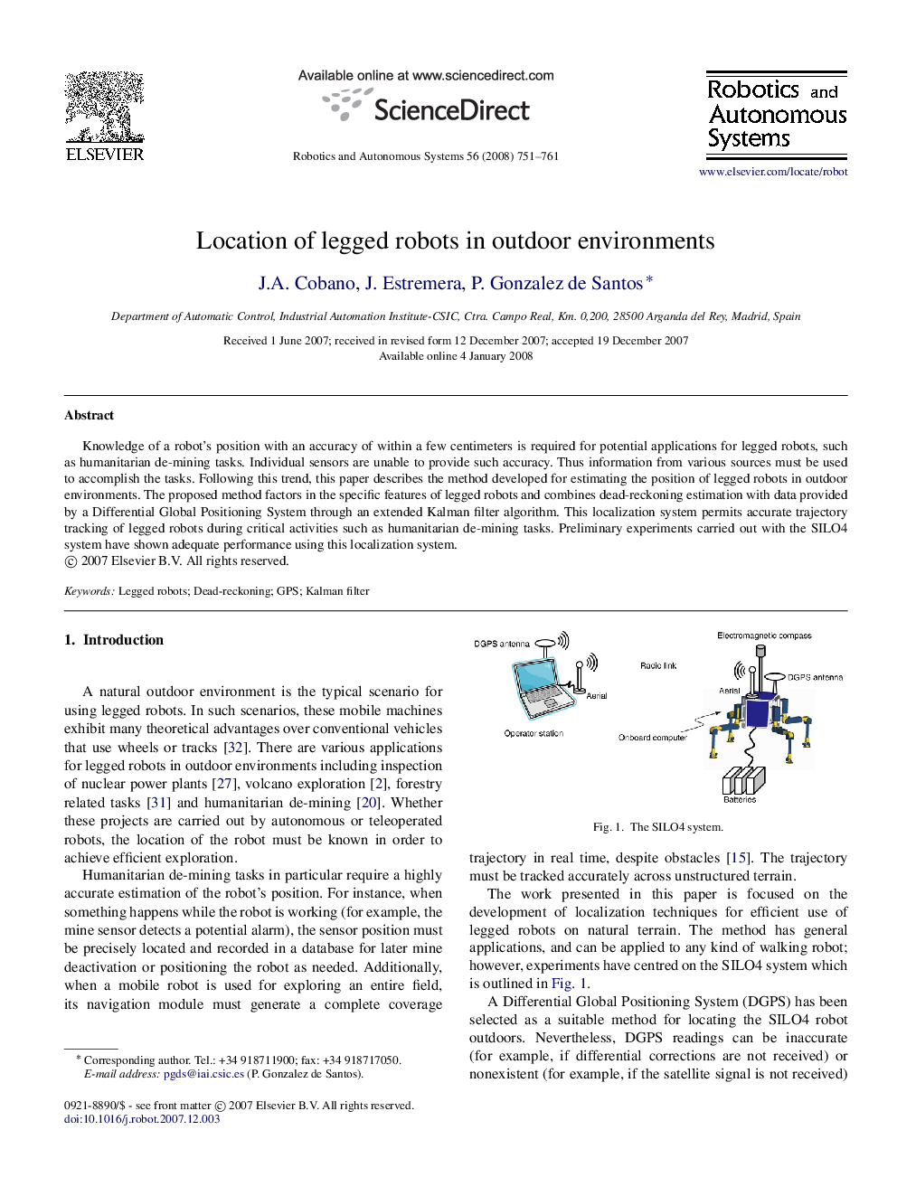 Location of legged robots in outdoor environments