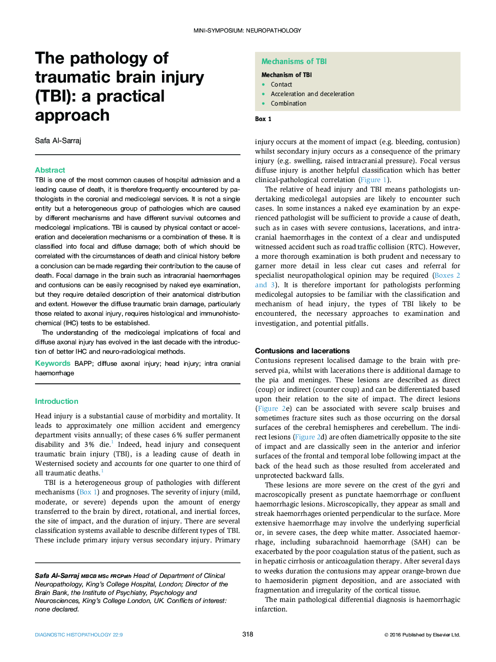 The pathology of traumatic brain injury (TBI): a practical approach