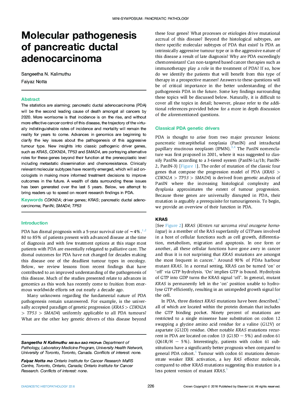 Molecular pathogenesis of pancreatic ductal adenocarcinoma