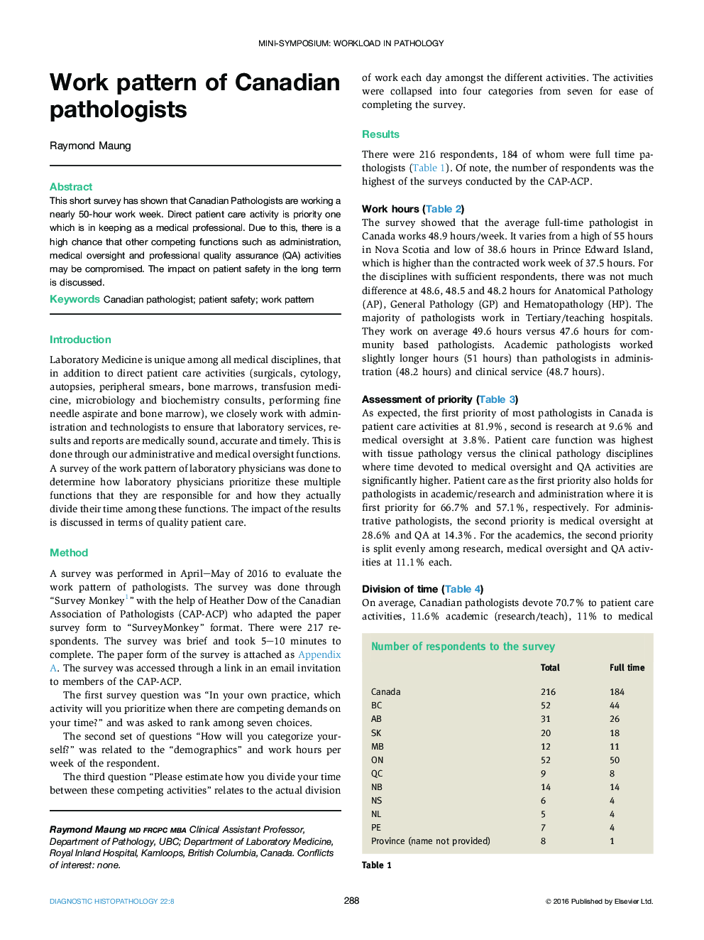 Work pattern of Canadian pathologists