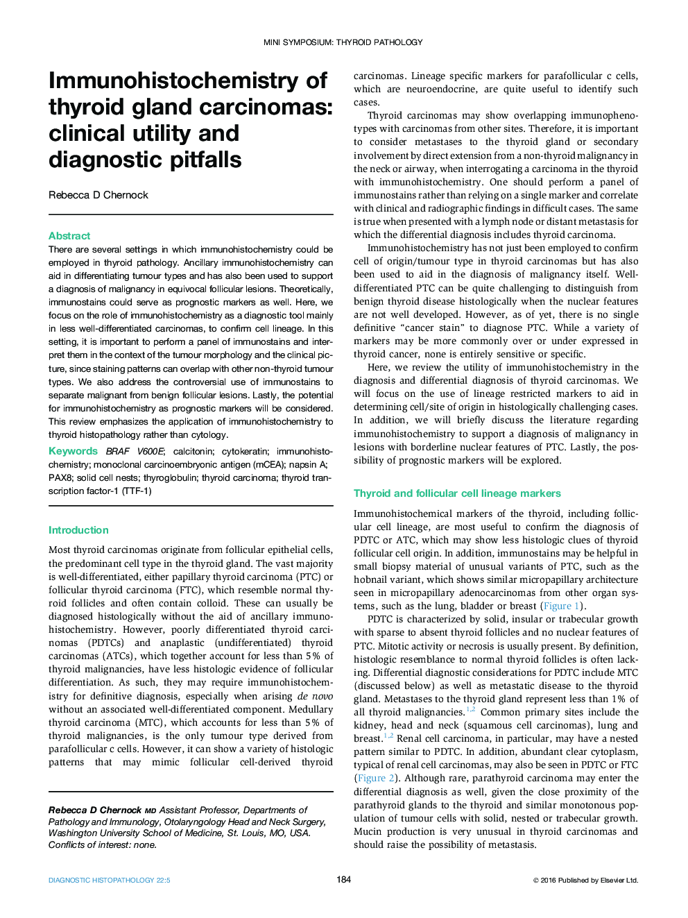 Immunohistochemistry of thyroid gland carcinomas: clinical utility and diagnostic pitfalls