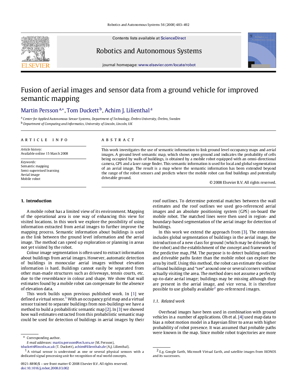 Fusion of aerial images and sensor data from a ground vehicle for improved semantic mapping