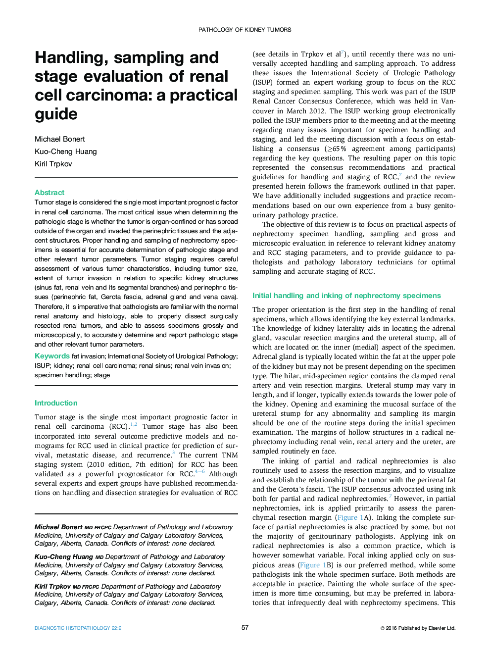 مدیریت، نمونه برداری و ارزیابی مرحله کارسینوم سلولی کلیه: راهنمای عملی 
