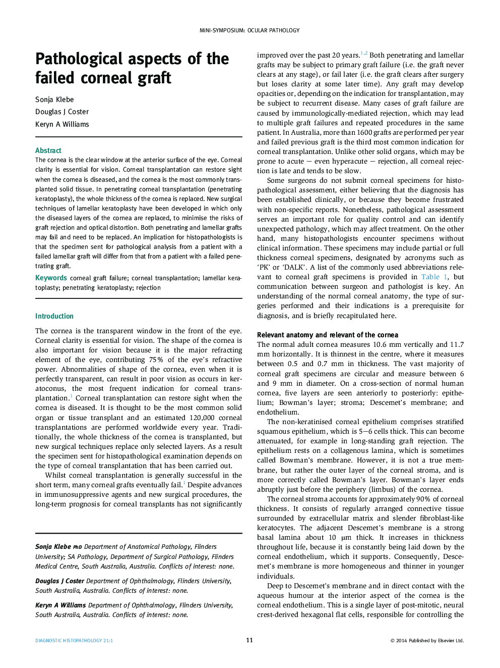 Pathological aspects of the failed corneal graft