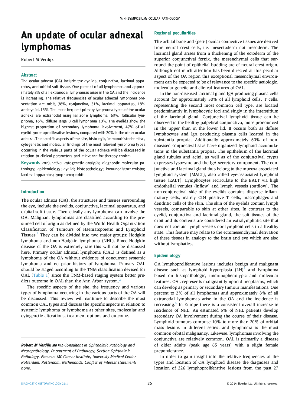 An update of ocular adnexal lymphomas