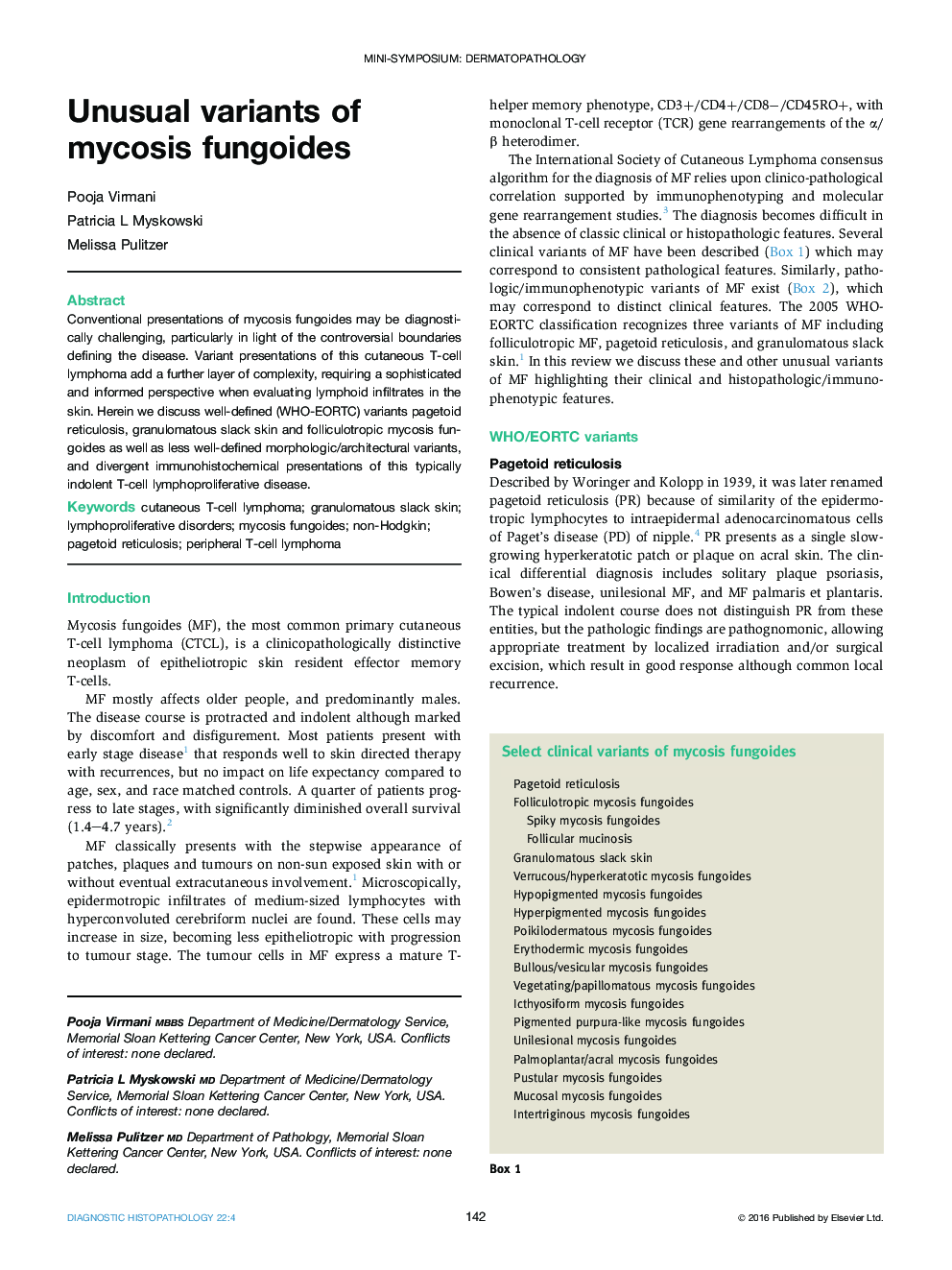 Unusual variants of mycosis fungoides