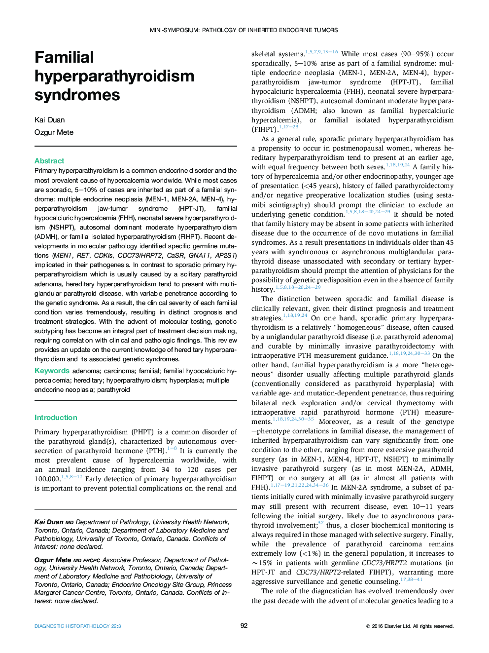 Familial hyperparathyroidism syndromes