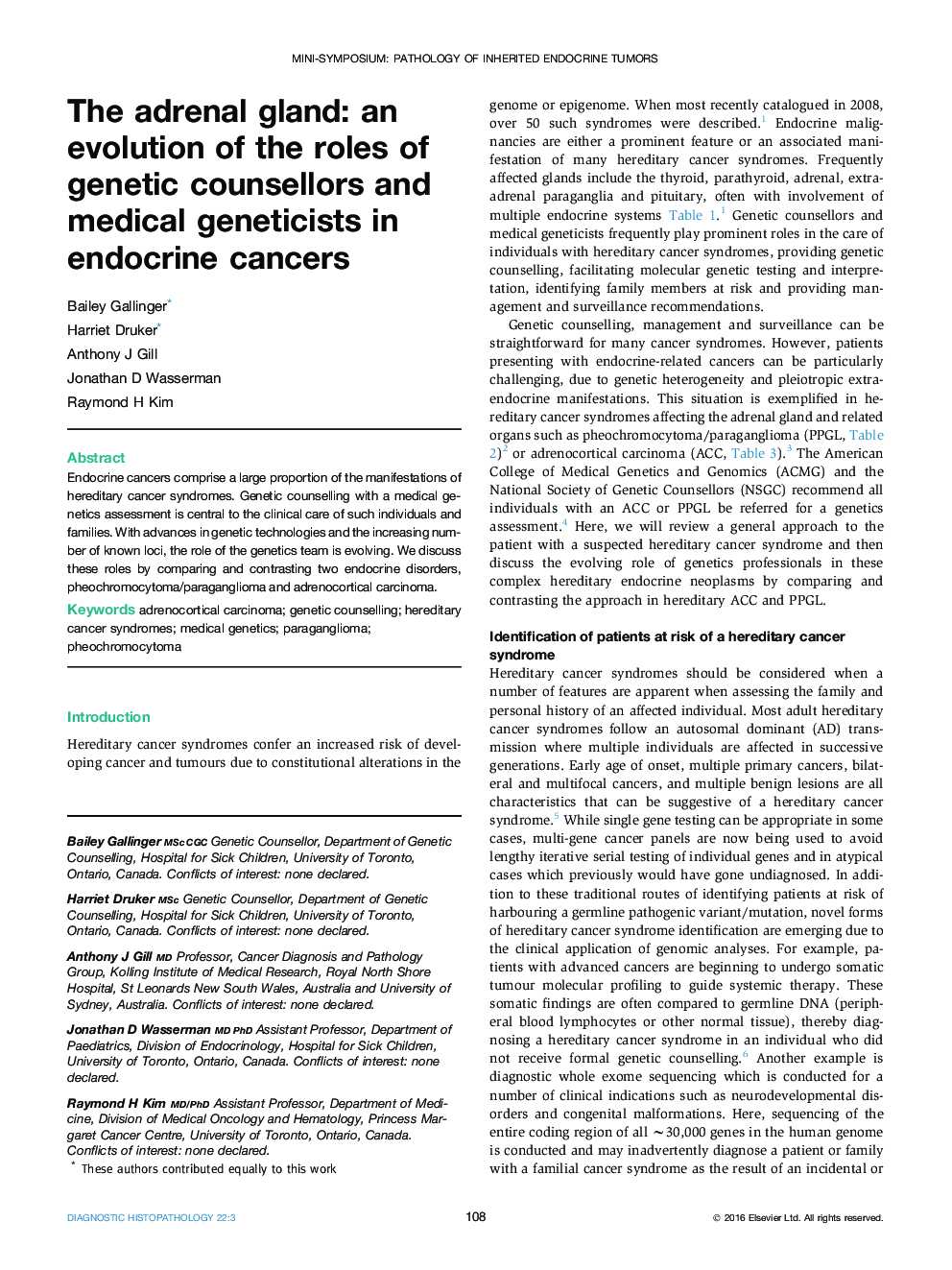 The adrenal gland: an evolution of the roles of genetic counsellors and medical geneticists in endocrine cancers