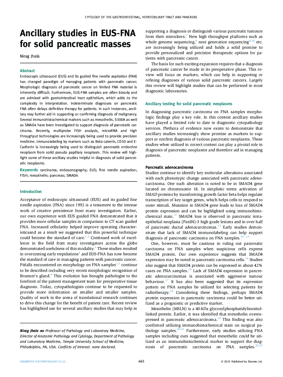 Ancillary studies in EUS-FNA for solid pancreatic masses