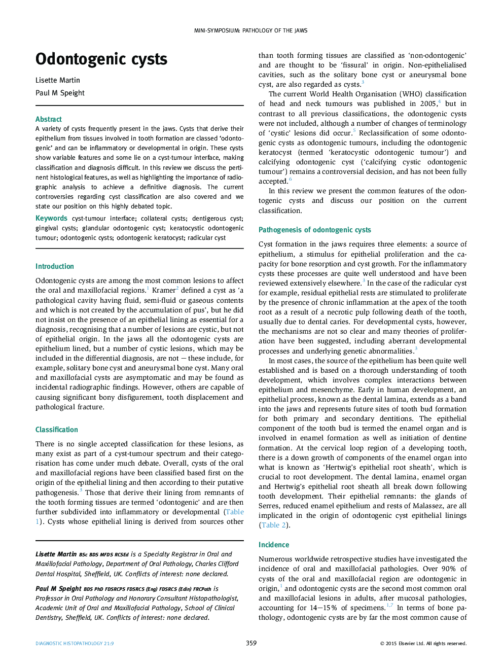 Odontogenic cysts