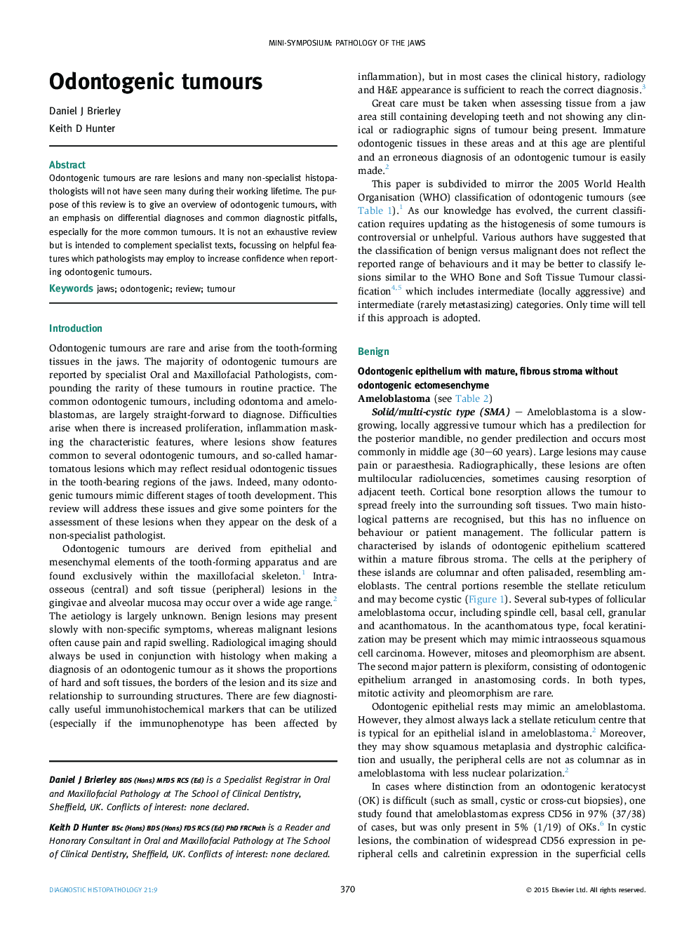 Odontogenic tumours