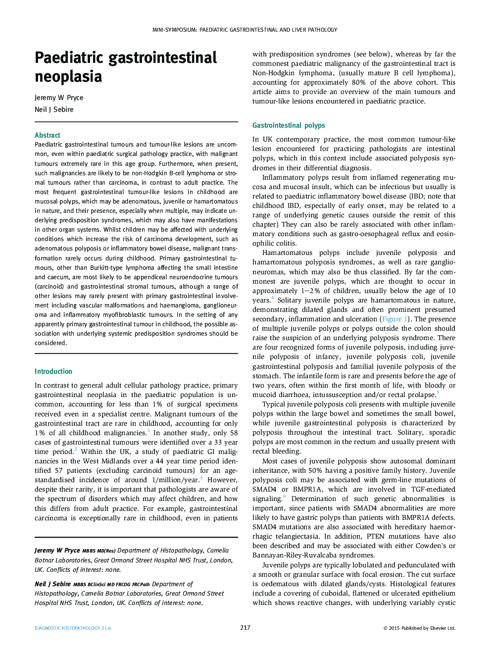 Paediatric gastrointestinal neoplasia