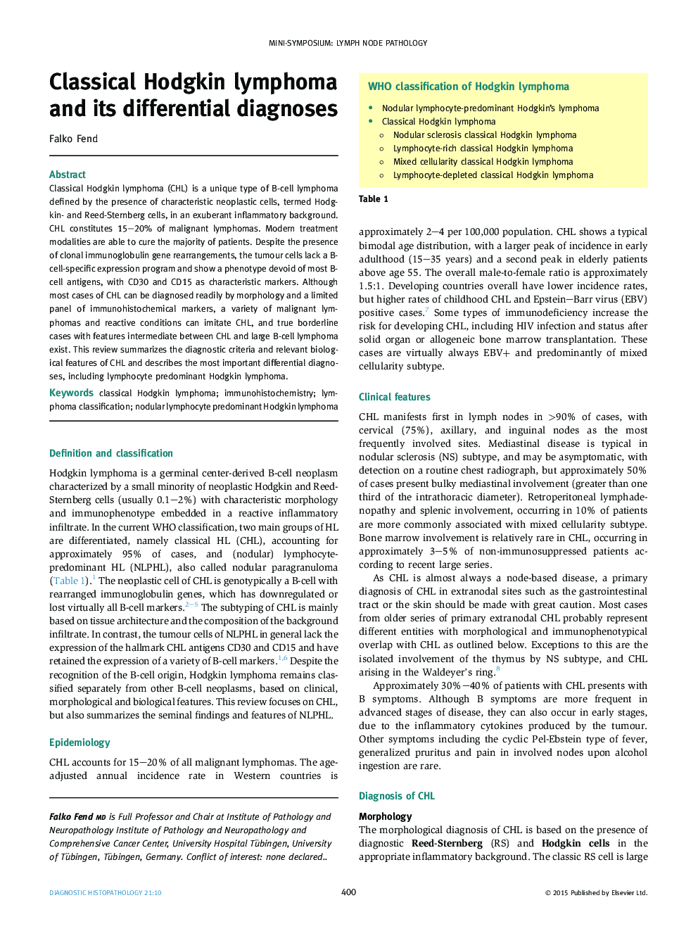 Classical Hodgkin lymphoma and its differential diagnoses