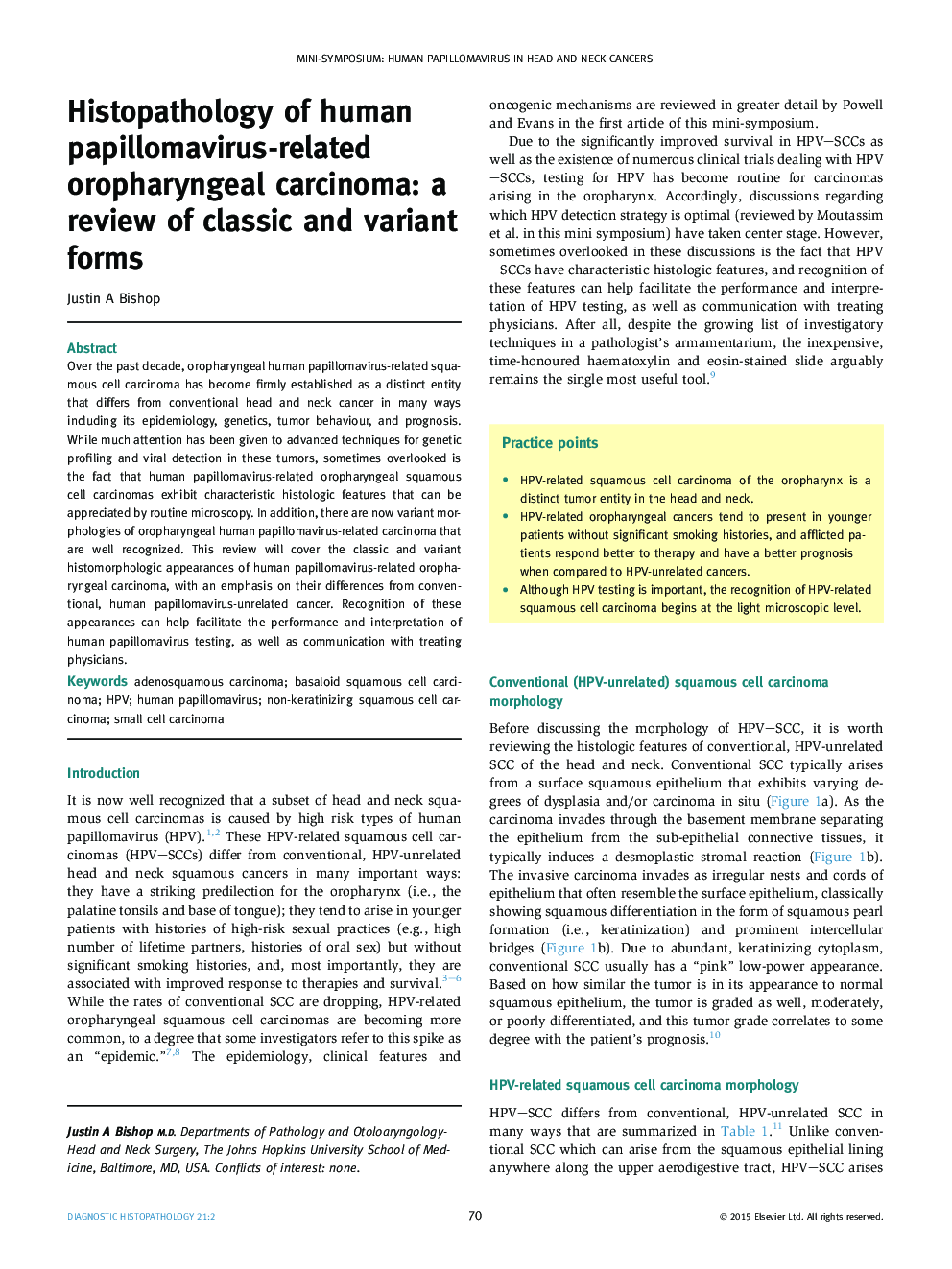 Histopathology of human papillomavirus-related oropharyngeal carcinoma: a review of classic and variant forms