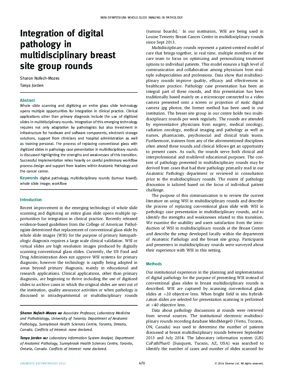 Integration of digital pathology in multidisciplinary breast site group rounds