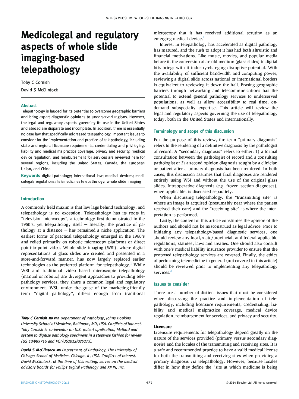 Medicolegal and regulatory aspects of whole slide imaging-based telepathology