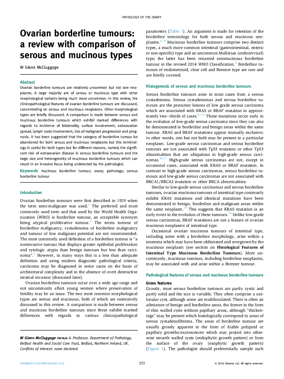 Ovarian borderline tumours: a review with comparison of serous and mucinous types