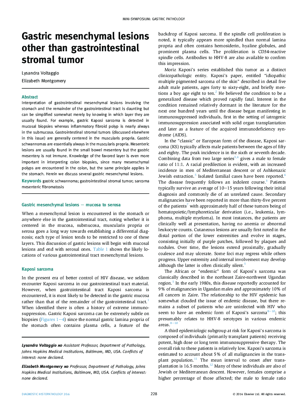 Gastric mesenchymal lesions other than gastrointestinal stromal tumor