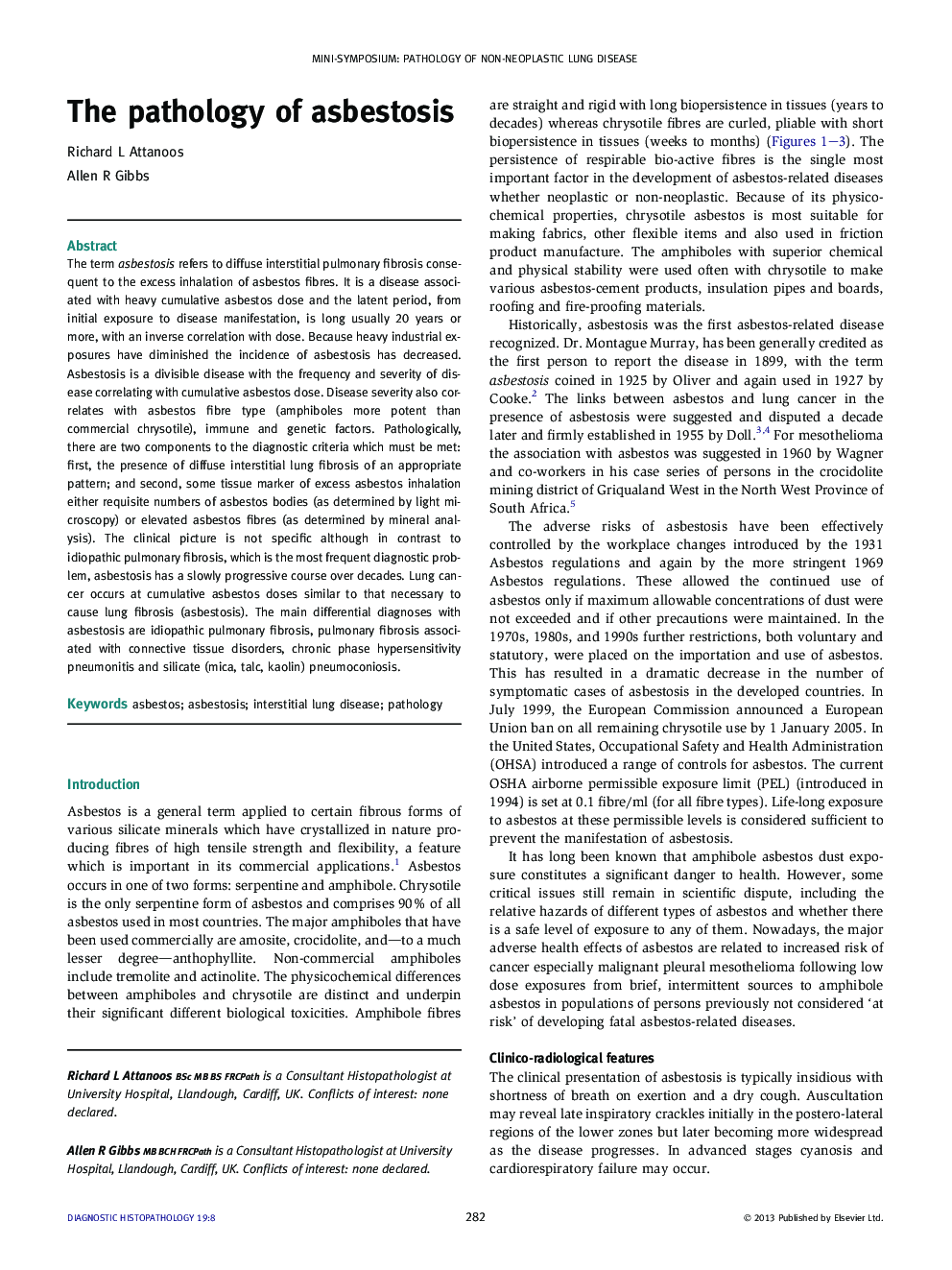 The pathology of asbestosis