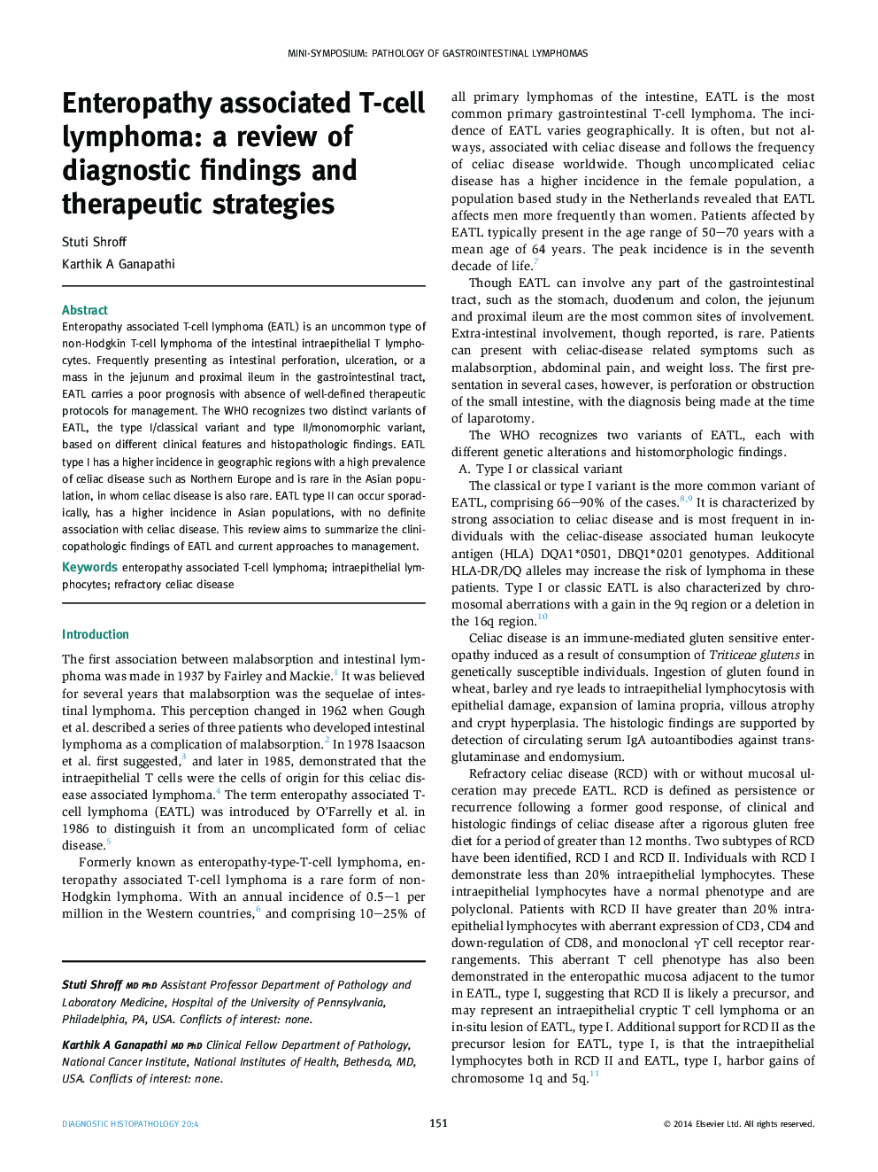 Enteropathy associated T-cell lymphoma: a review of diagnostic findings and therapeutic strategies