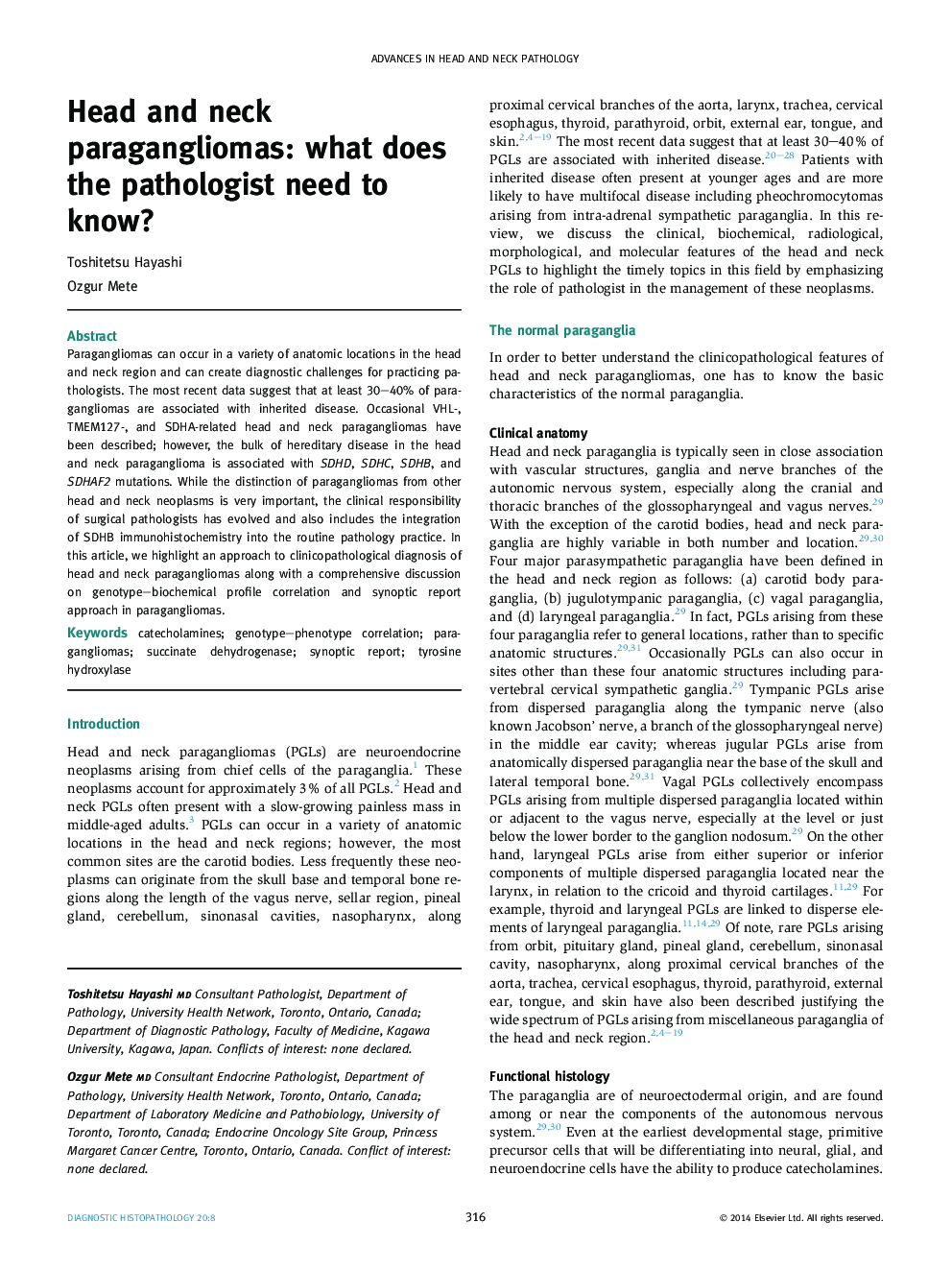 Head and neck paragangliomas: what does the pathologist need to know?