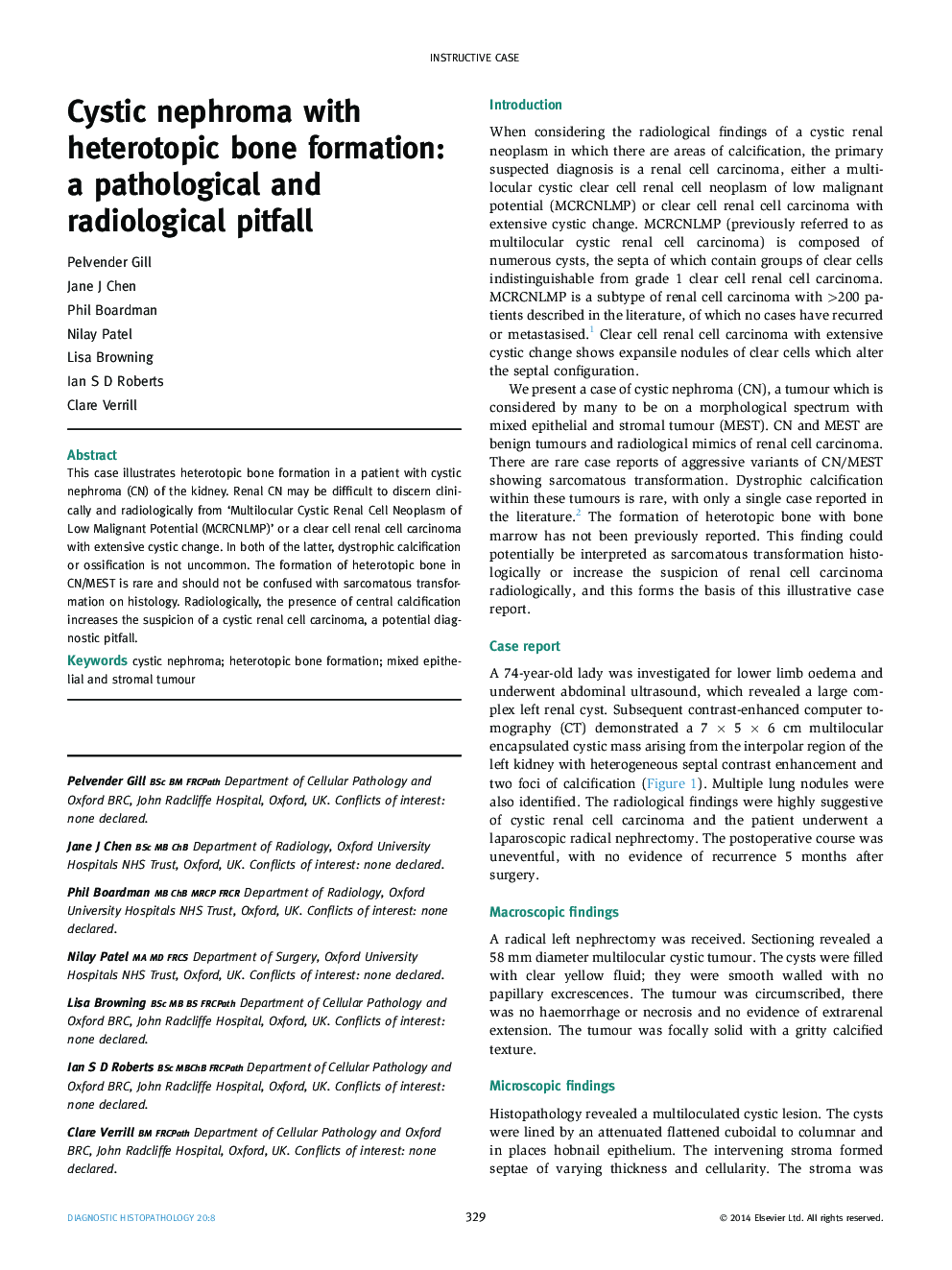 Cystic nephroma with heterotopic bone formation: a pathological and radiological pitfall