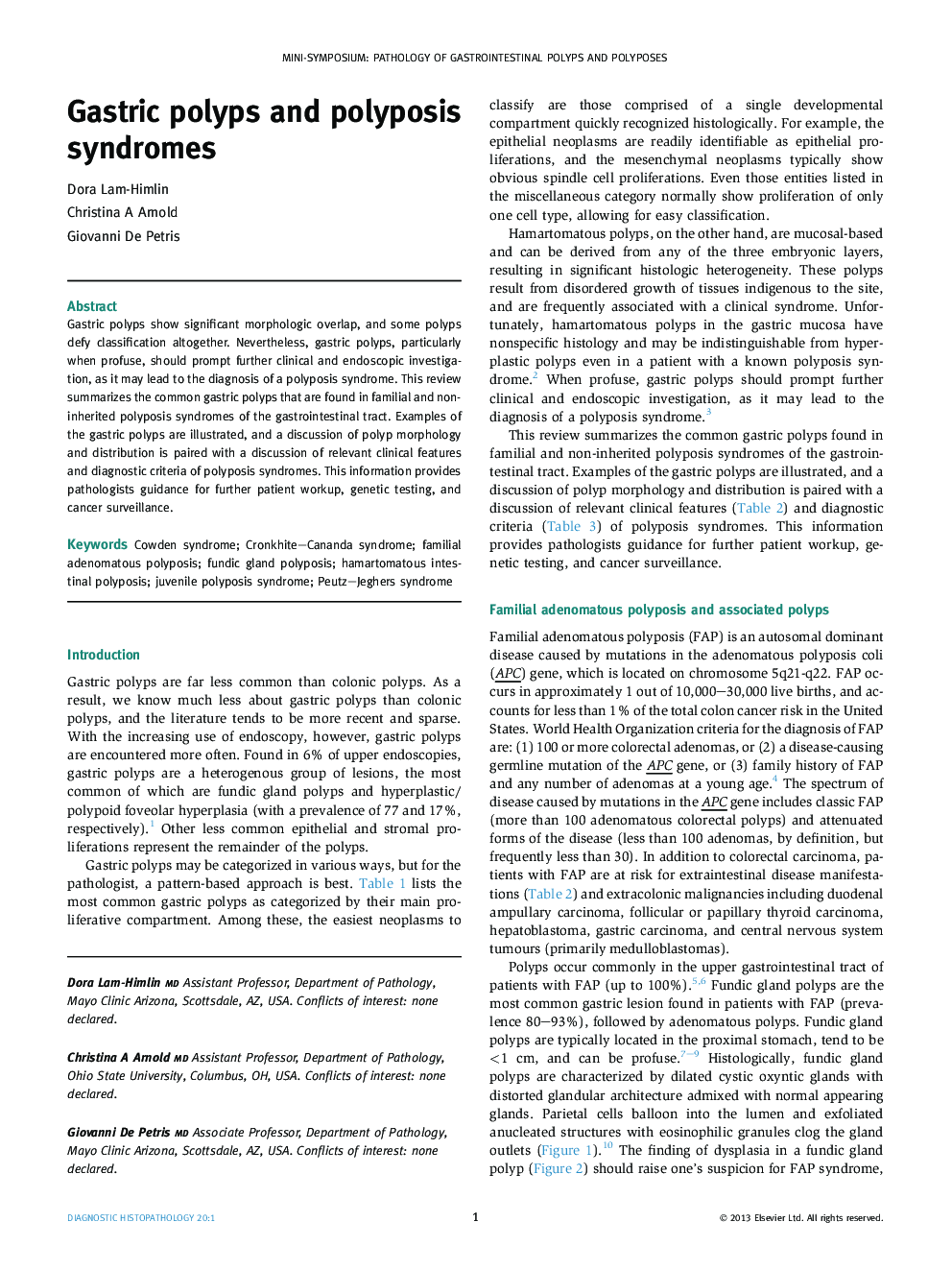 Gastric polyps and polyposis syndromes