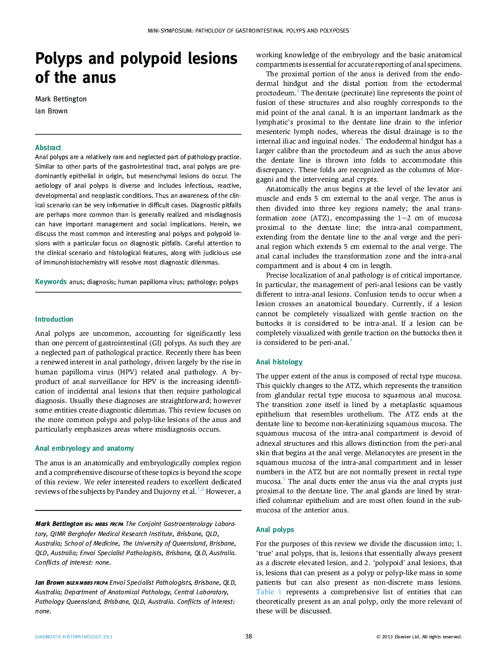 Polyps and polypoid lesions of the anus