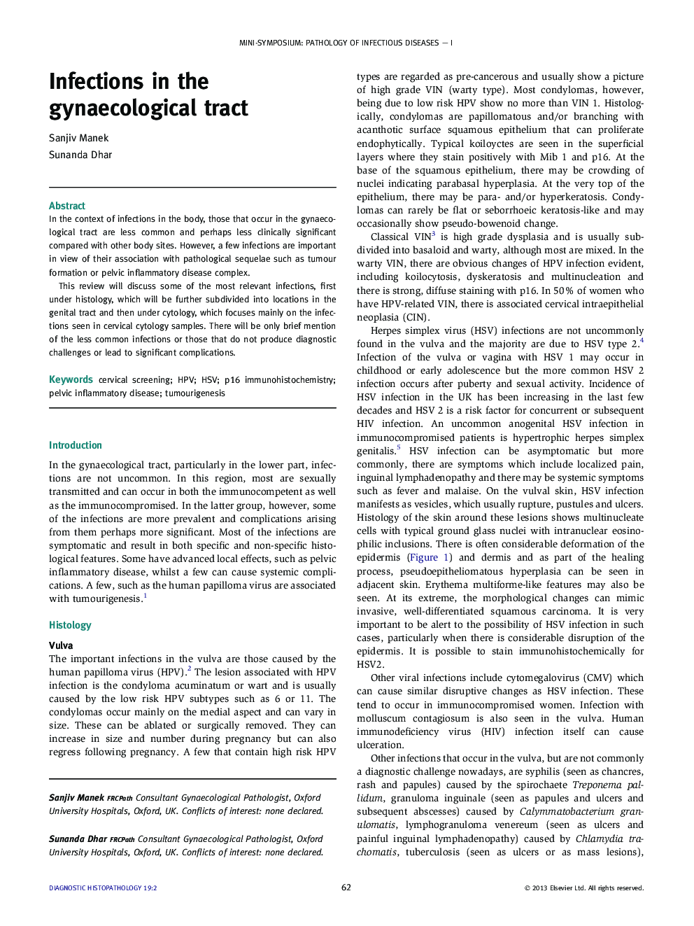 Infections in the gynaecological tract