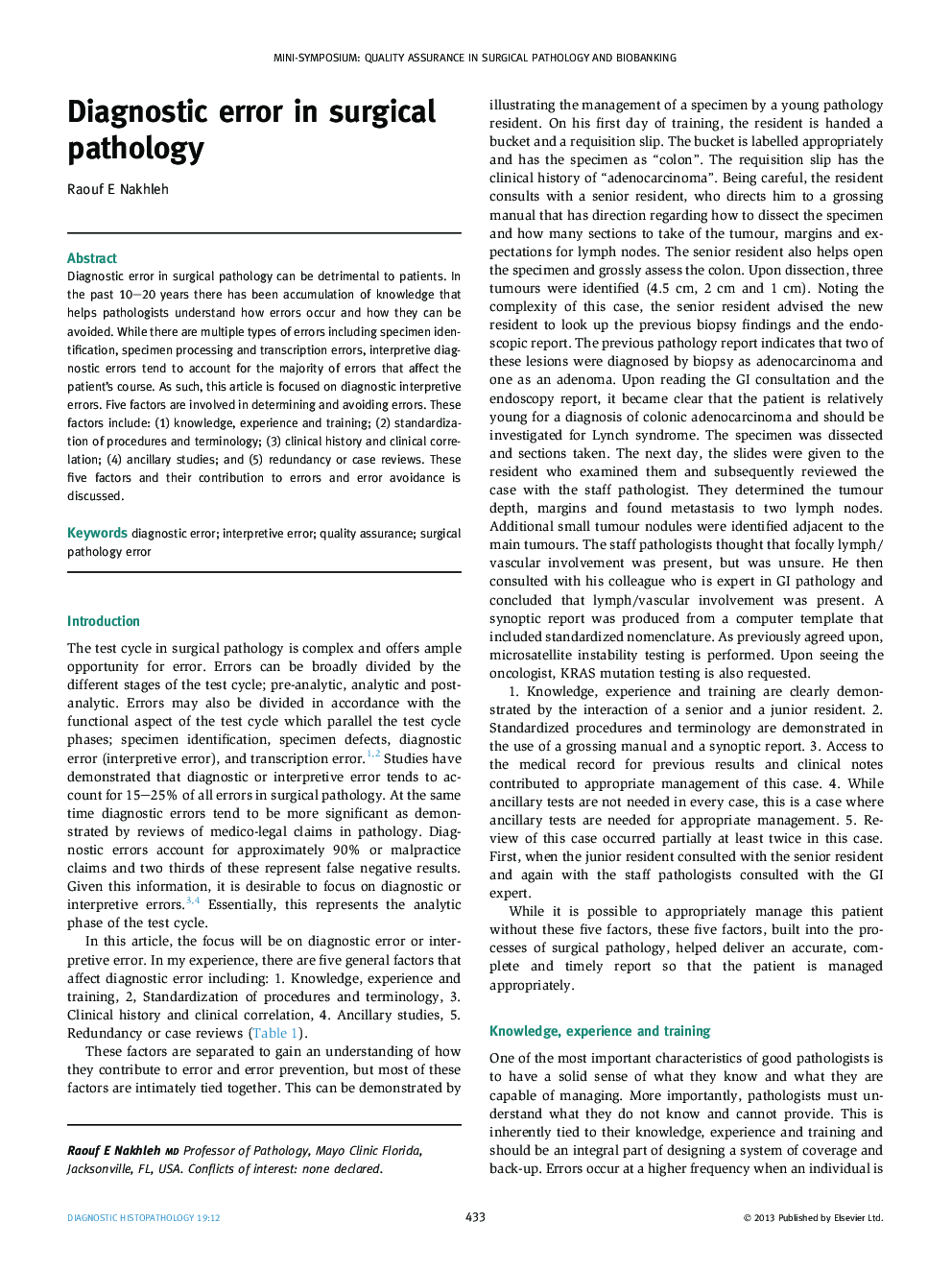 Diagnostic error in surgical pathology