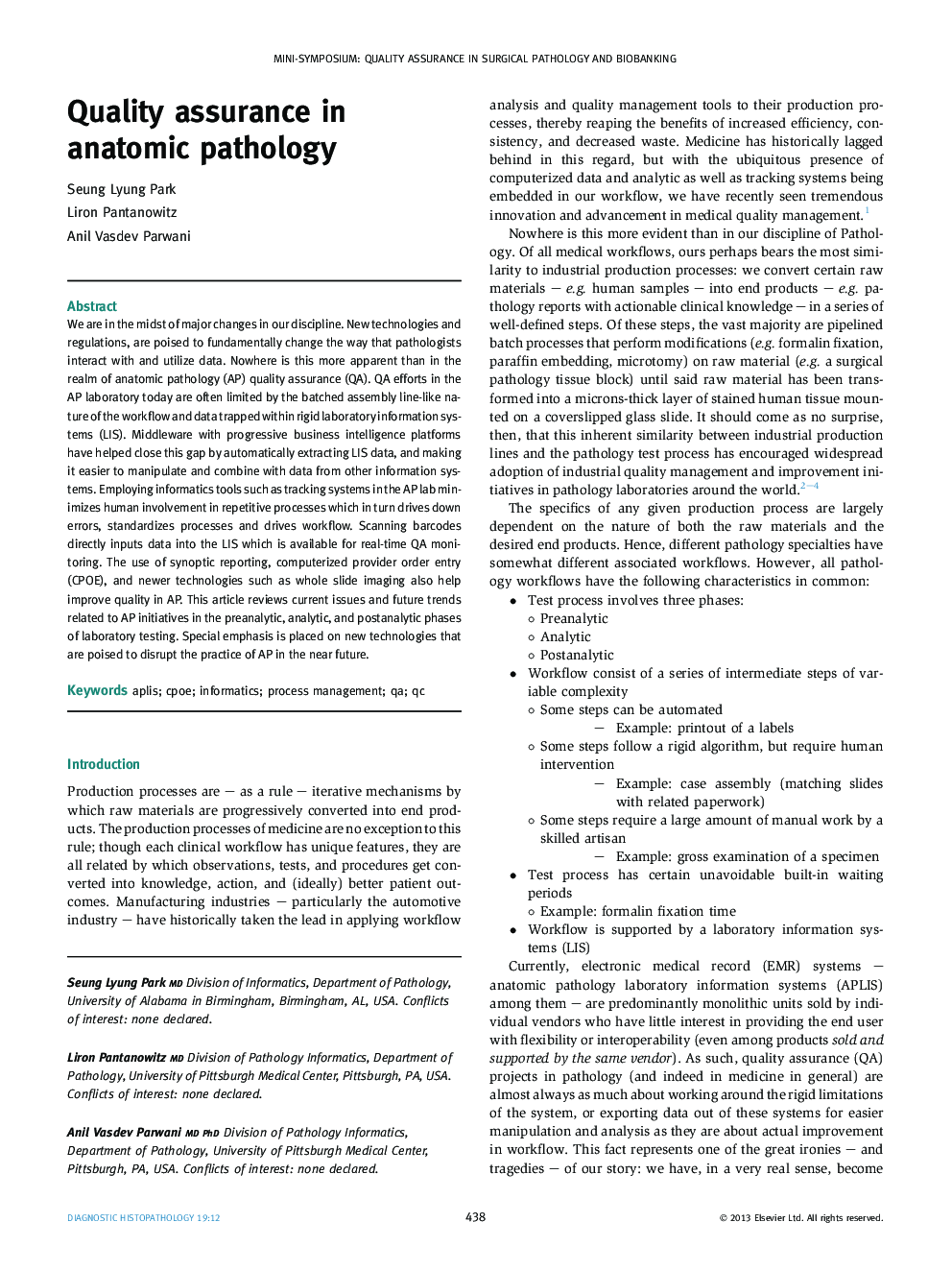 Quality assurance in anatomic pathology