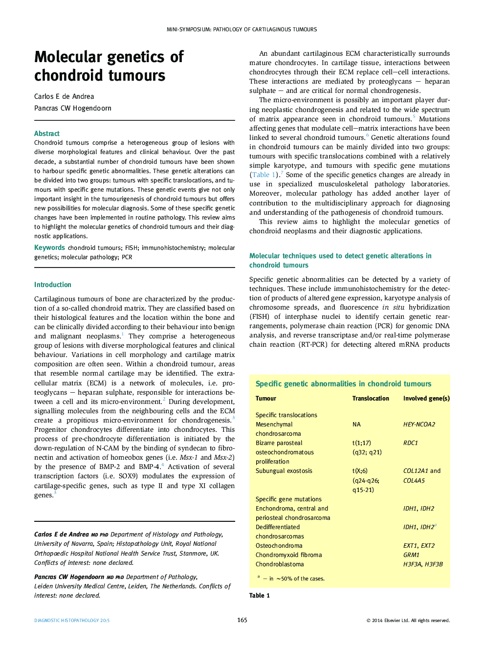 Molecular genetics of chondroid tumours