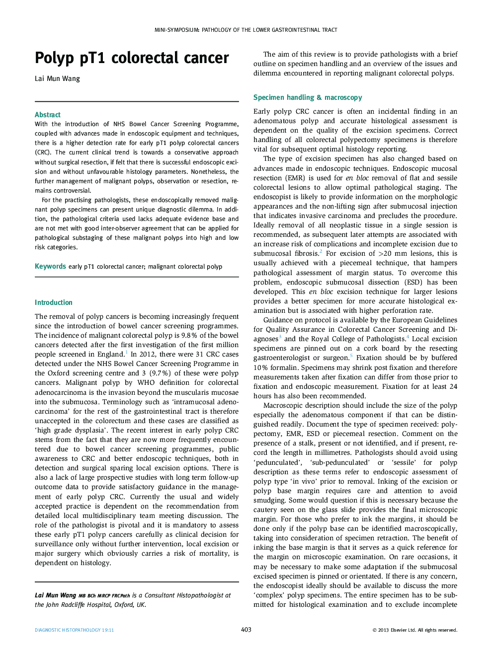 Polyp pT1 colorectal cancer