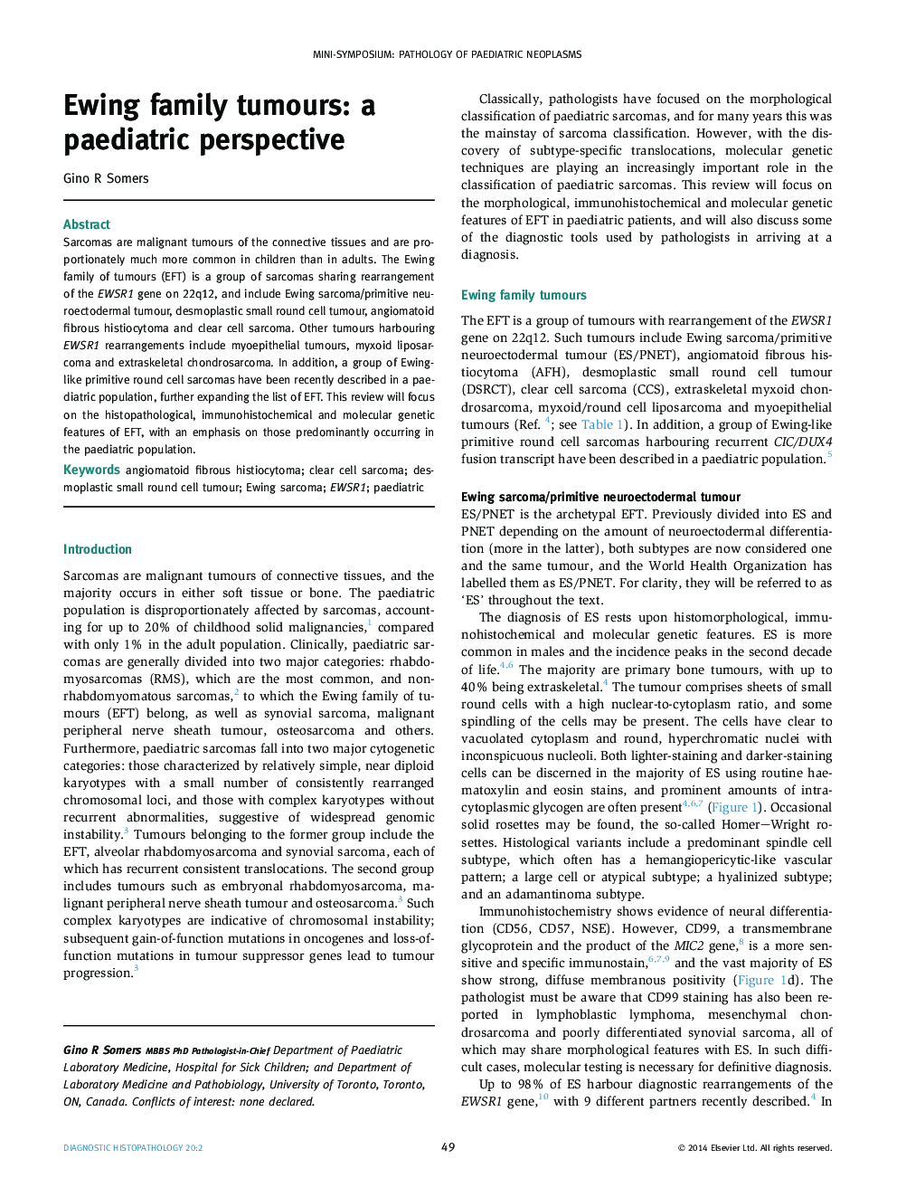 Ewing family tumours: a paediatric perspective