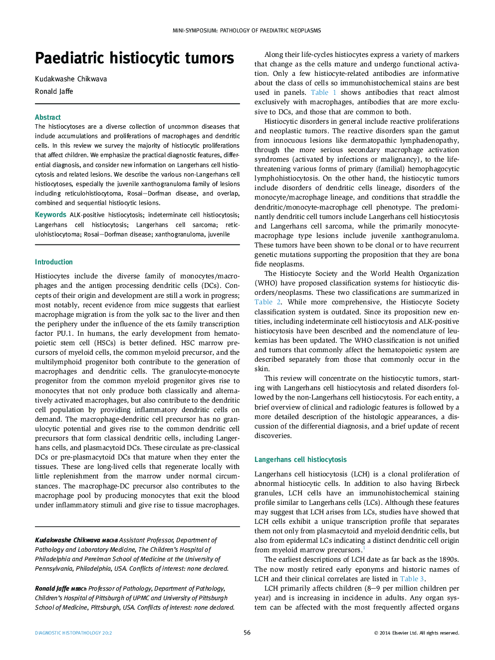 Paediatric histiocytic tumors